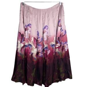 STUNNING!! Vintage 90s Women’s Skirt Sz 8 Maroon Floral Silk Drop Waist Pleated